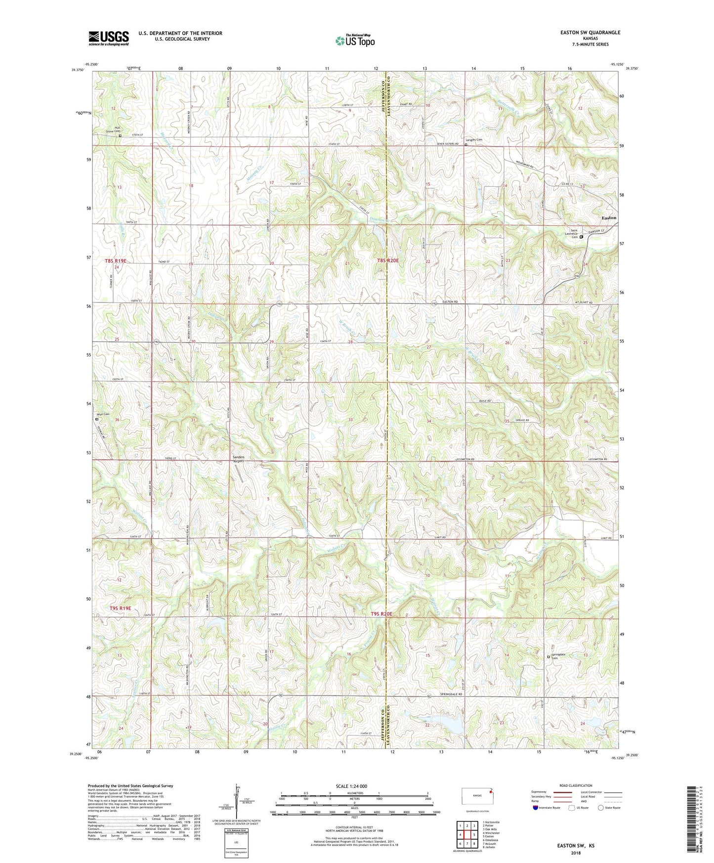 Easton SW Kansas US Topo Map Image
