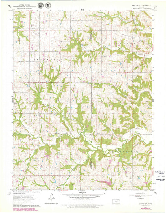 Classic USGS Easton SW Kansas 7.5'x7.5' Topo Map Image
