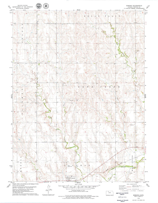 Classic USGS Edmond Kansas 7.5'x7.5' Topo Map Image