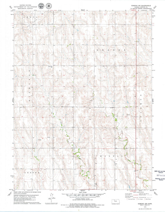 Classic USGS Edmond NW Kansas 7.5'x7.5' Topo Map Image
