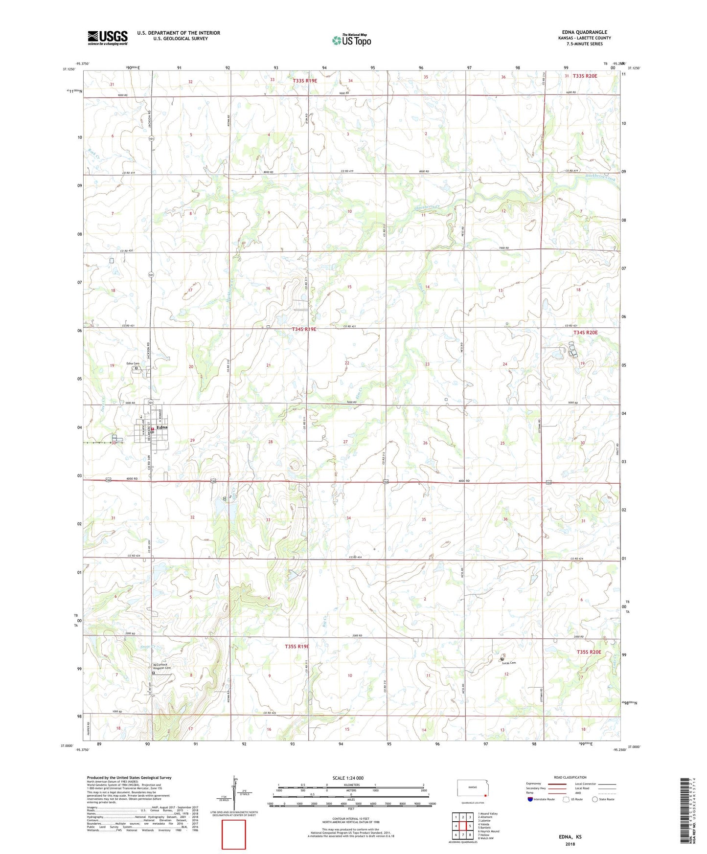 Edna Kansas US Topo Map Image