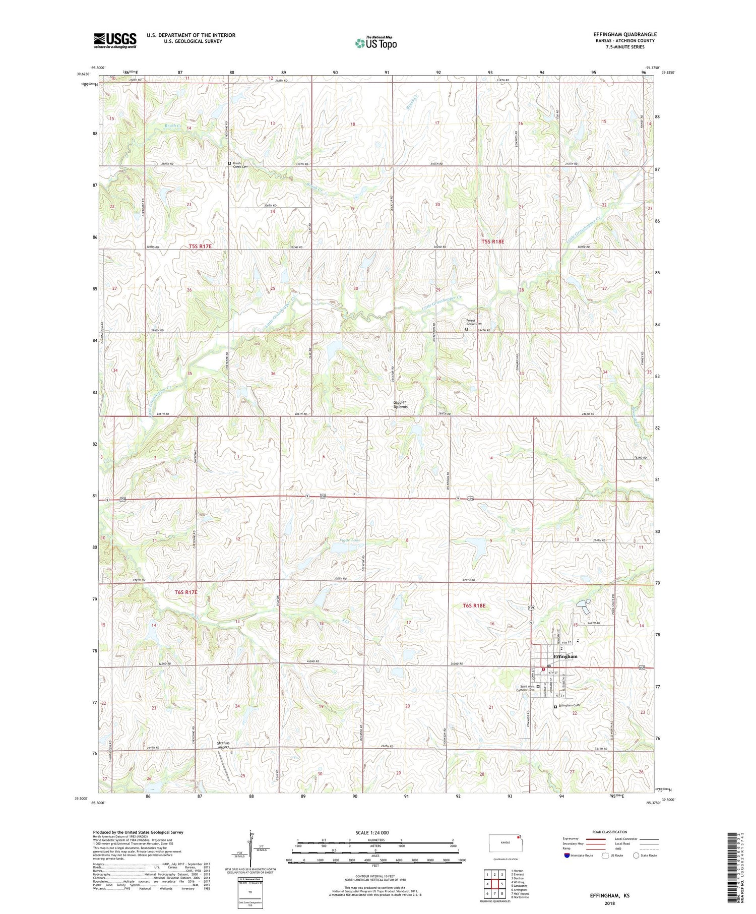 Effingham Kansas US Topo Map Image
