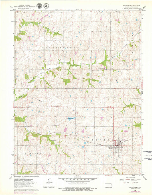 Classic USGS Effingham Kansas 7.5'x7.5' Topo Map Image