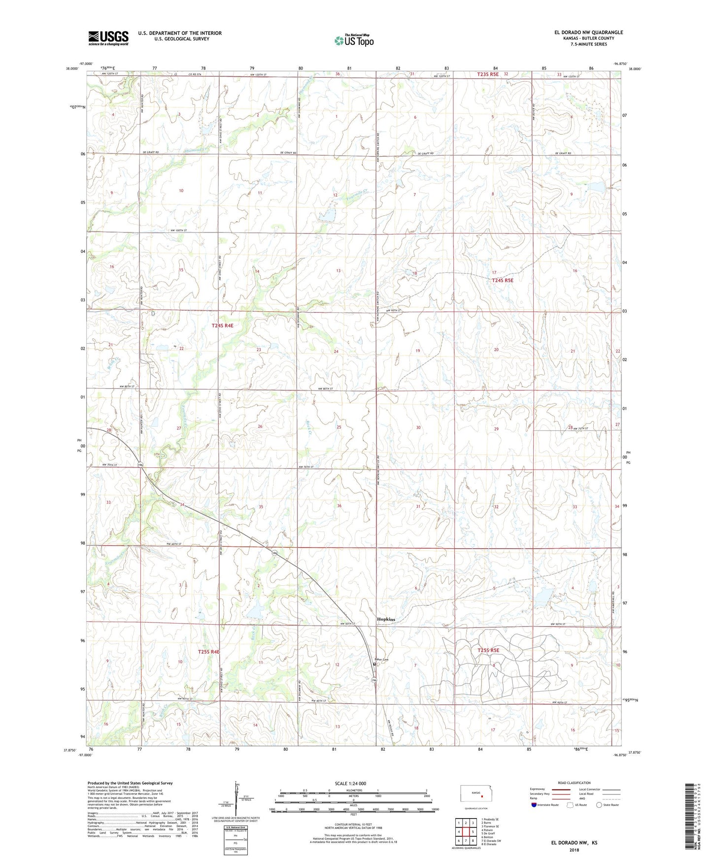 El Dorado NW Kansas US Topo Map Image