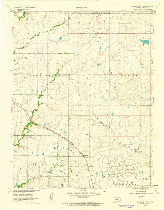 Classic USGS El Dorado NW Kansas 7.5'x7.5' Topo Map Image