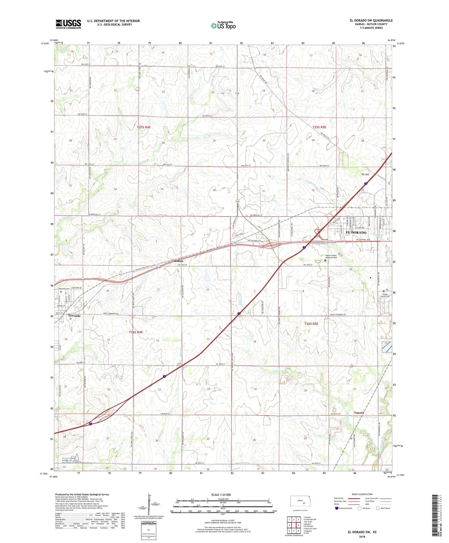 El Dorado SW Kansas US Topo Map Image