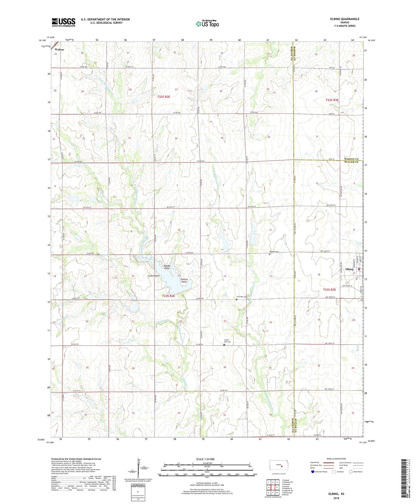 Elbing Kansas US Topo Map Image