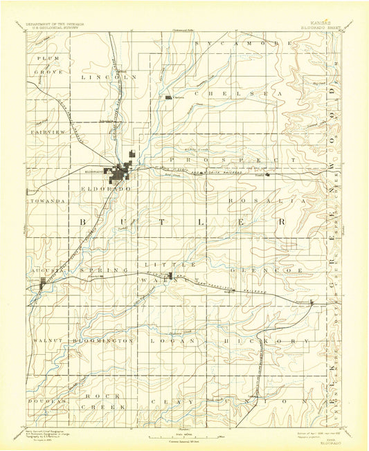 Historic 1888 El Dorado Kansas 30'x30' Topo Map Image