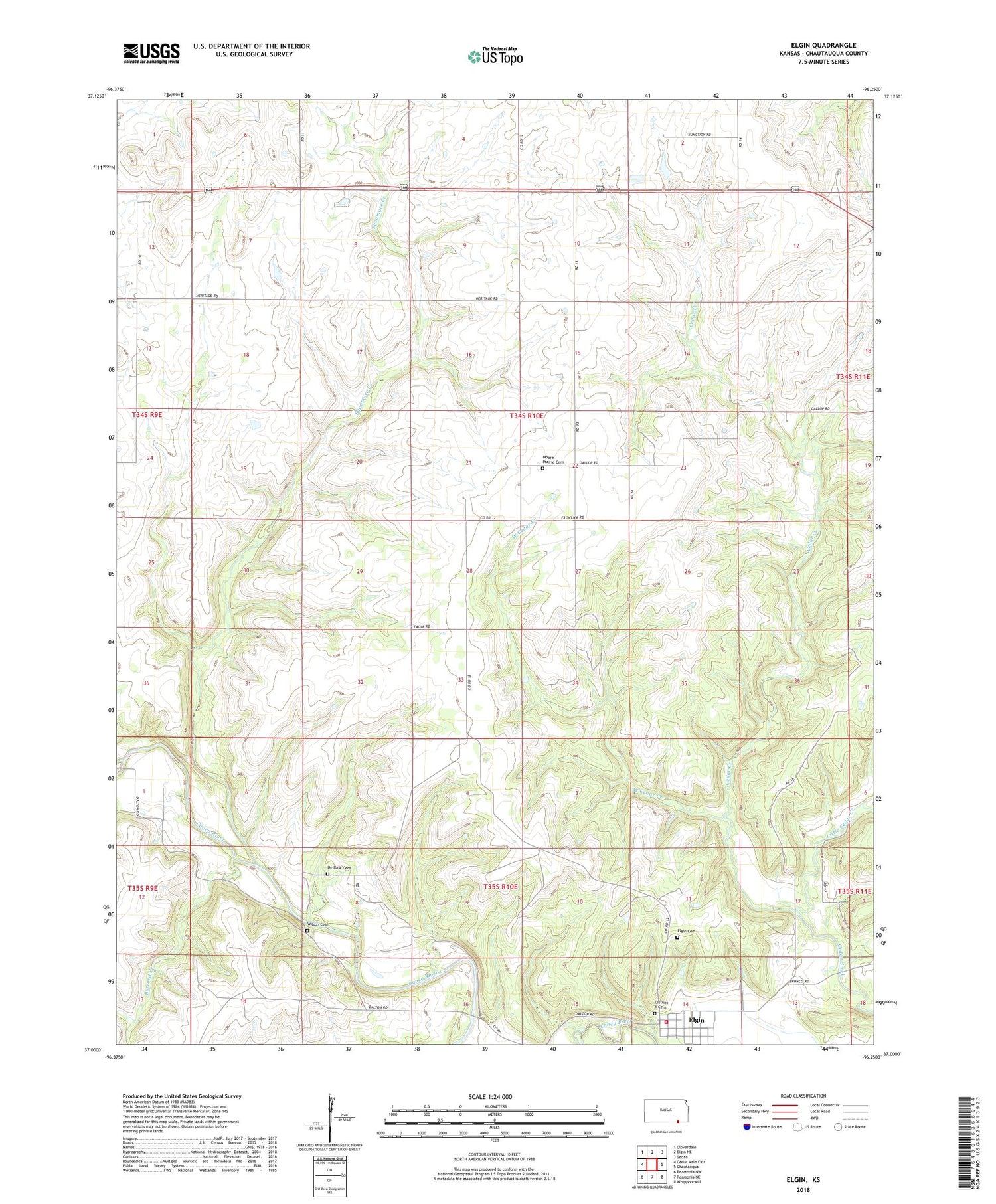 Elgin Kansas US Topo Map Image