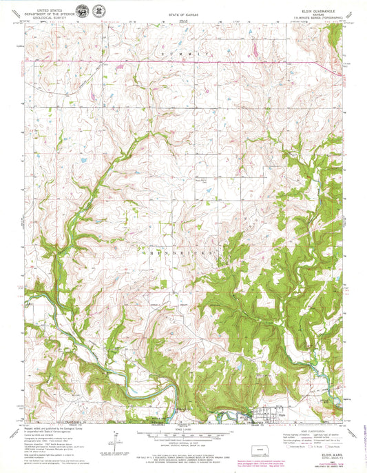 Classic USGS Elgin Kansas 7.5'x7.5' Topo Map Image