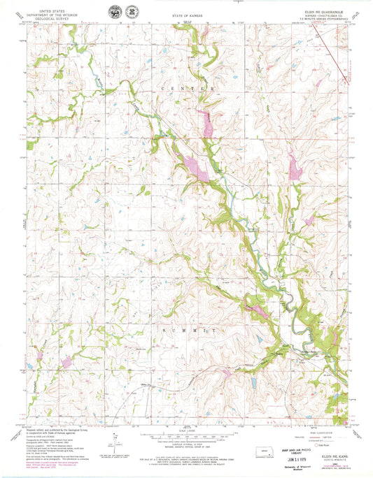 Classic USGS Elgin NE Kansas 7.5'x7.5' Topo Map Image