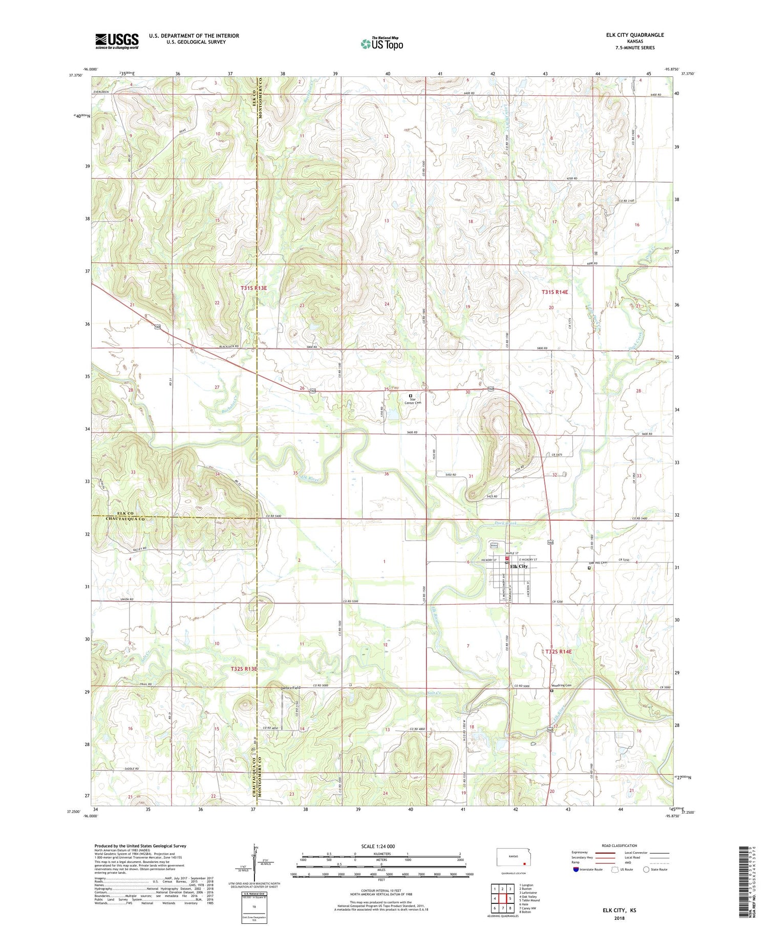 Elk City Kansas US Topo Map Image