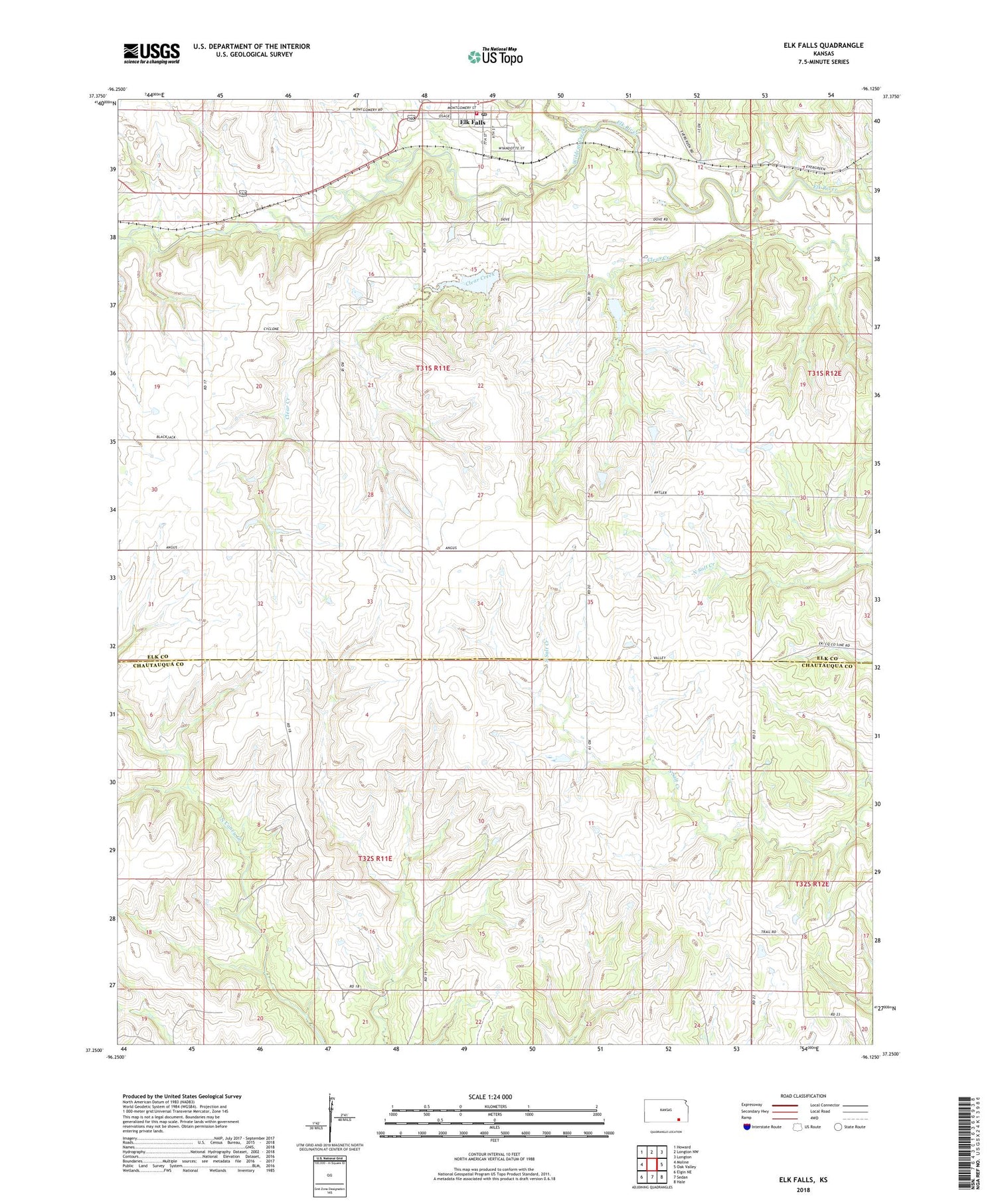 Elk Falls Kansas US Topo Map Image