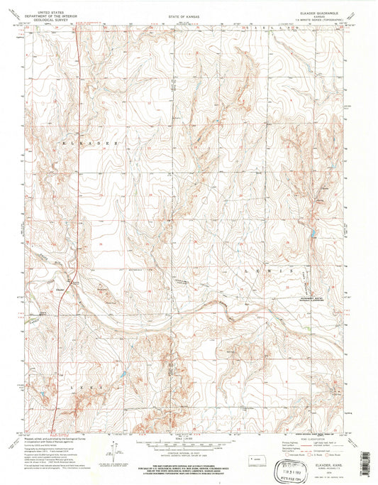 Classic USGS Elkader Kansas 7.5'x7.5' Topo Map Image