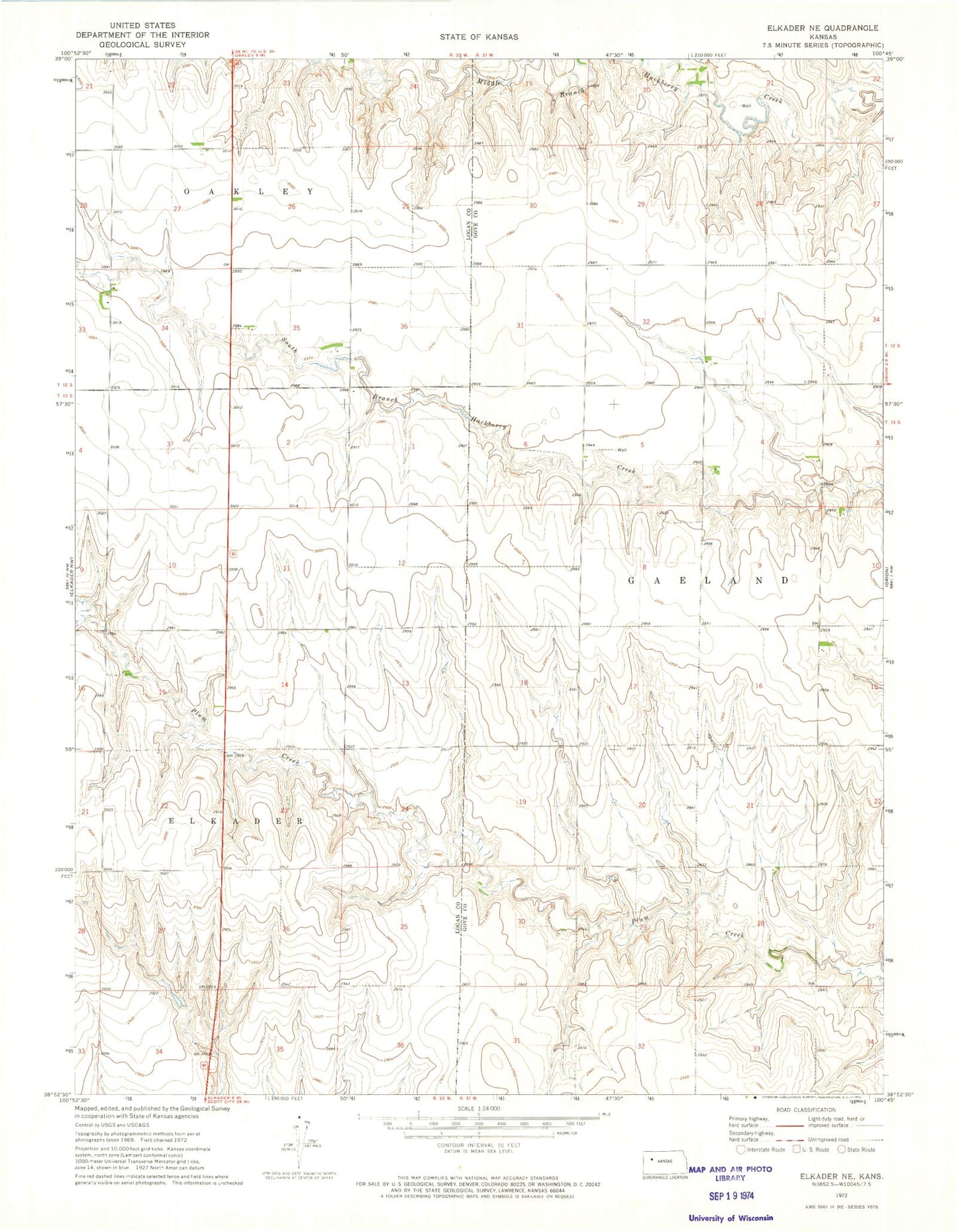 Classic USGS Elkader NE Kansas 7.5'x7.5' Topo Map Image