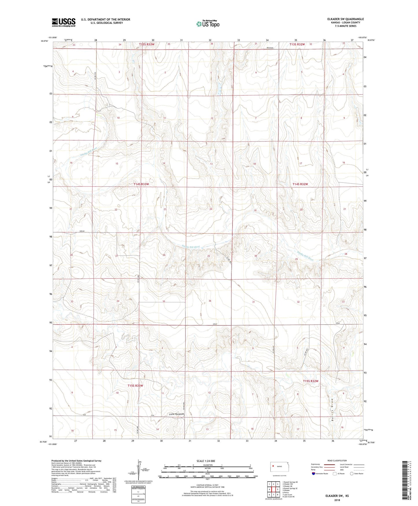 Elkader SW Kansas US Topo Map Image