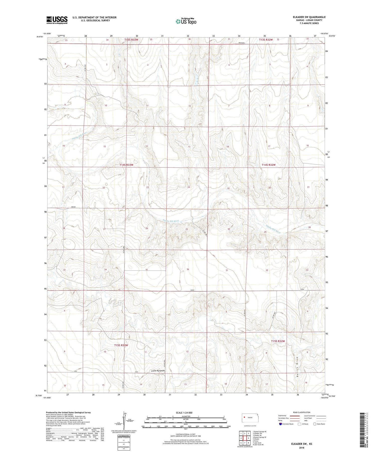 Elkader SW Kansas US Topo Map Image