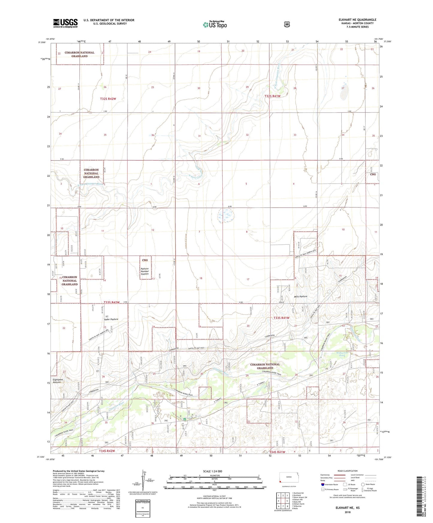 Elkhart NE Kansas US Topo Map Image