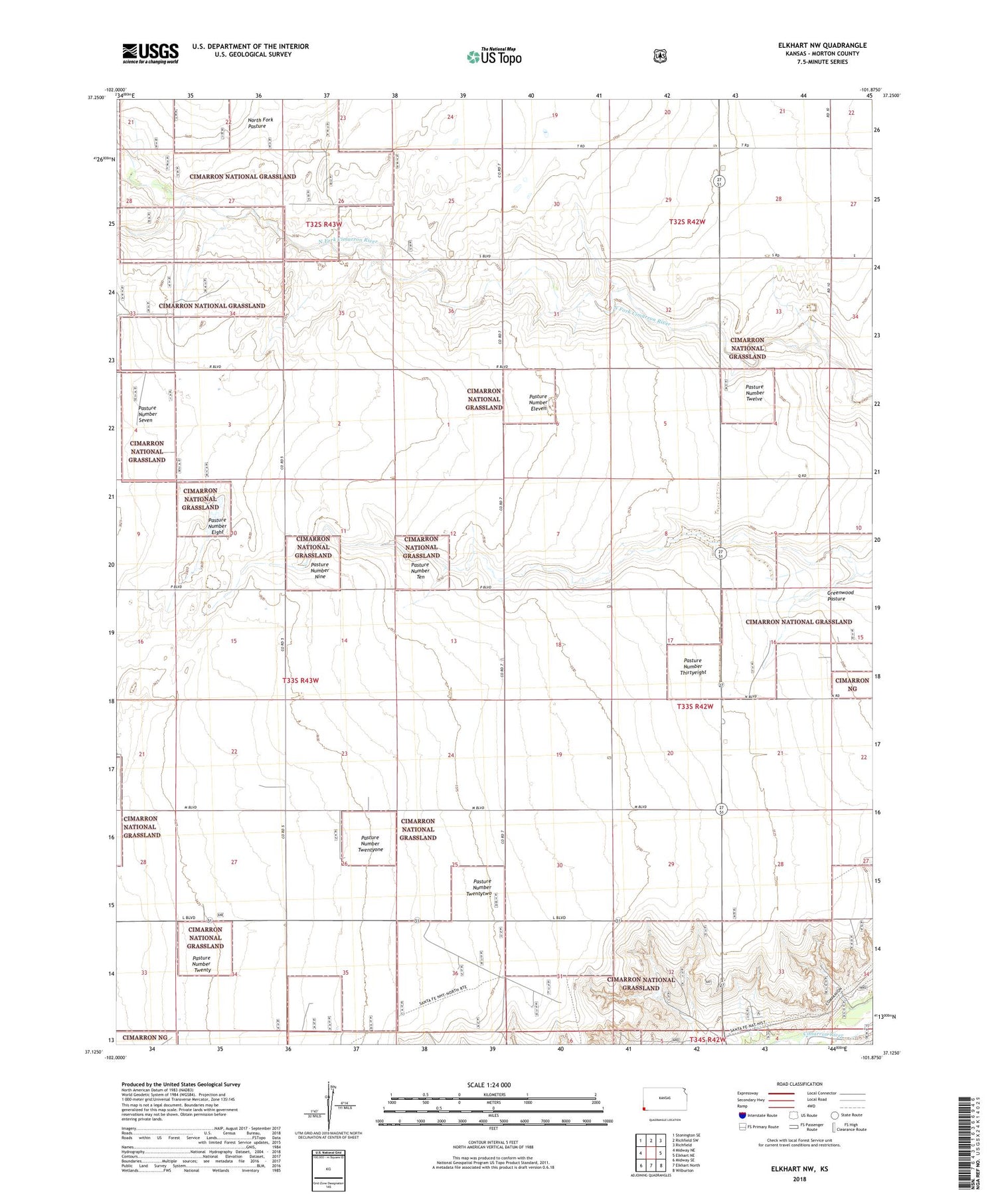 Elkhart NW Kansas US Topo Map Image