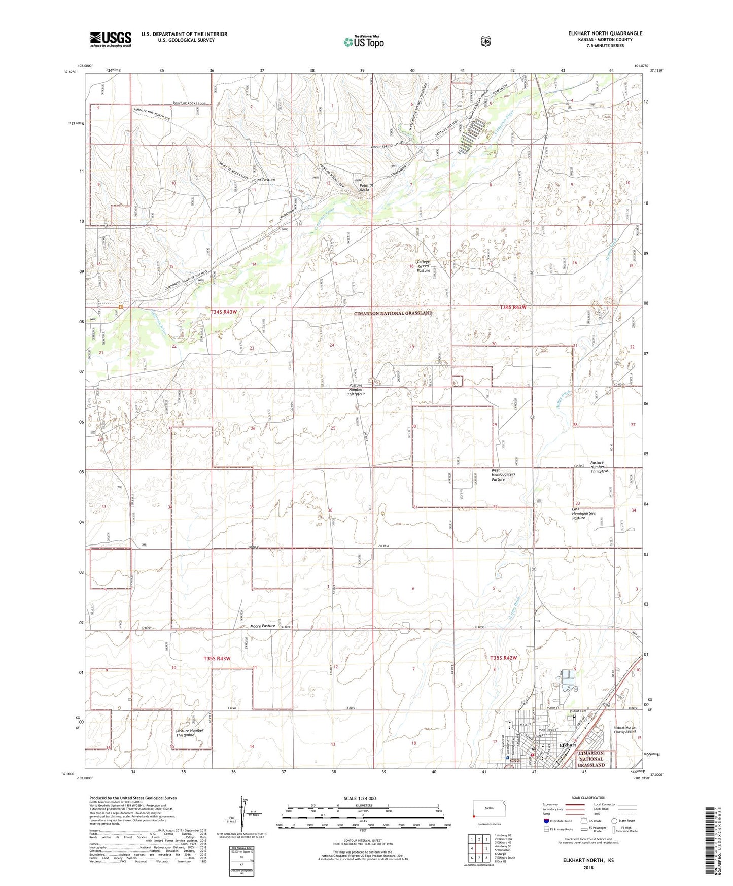 Elkhart North Kansas US Topo Map Image