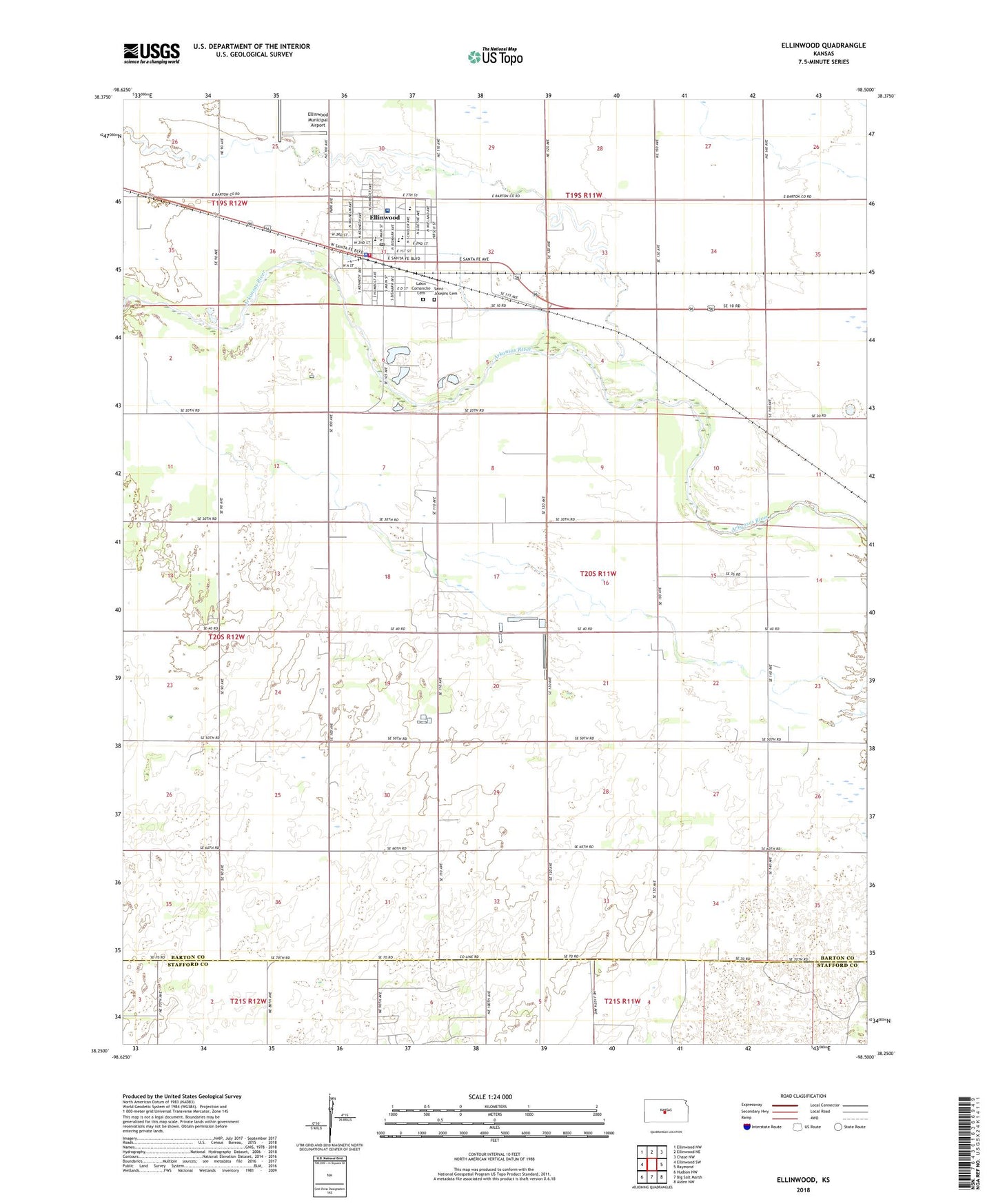 Ellinwood Kansas US Topo Map Image
