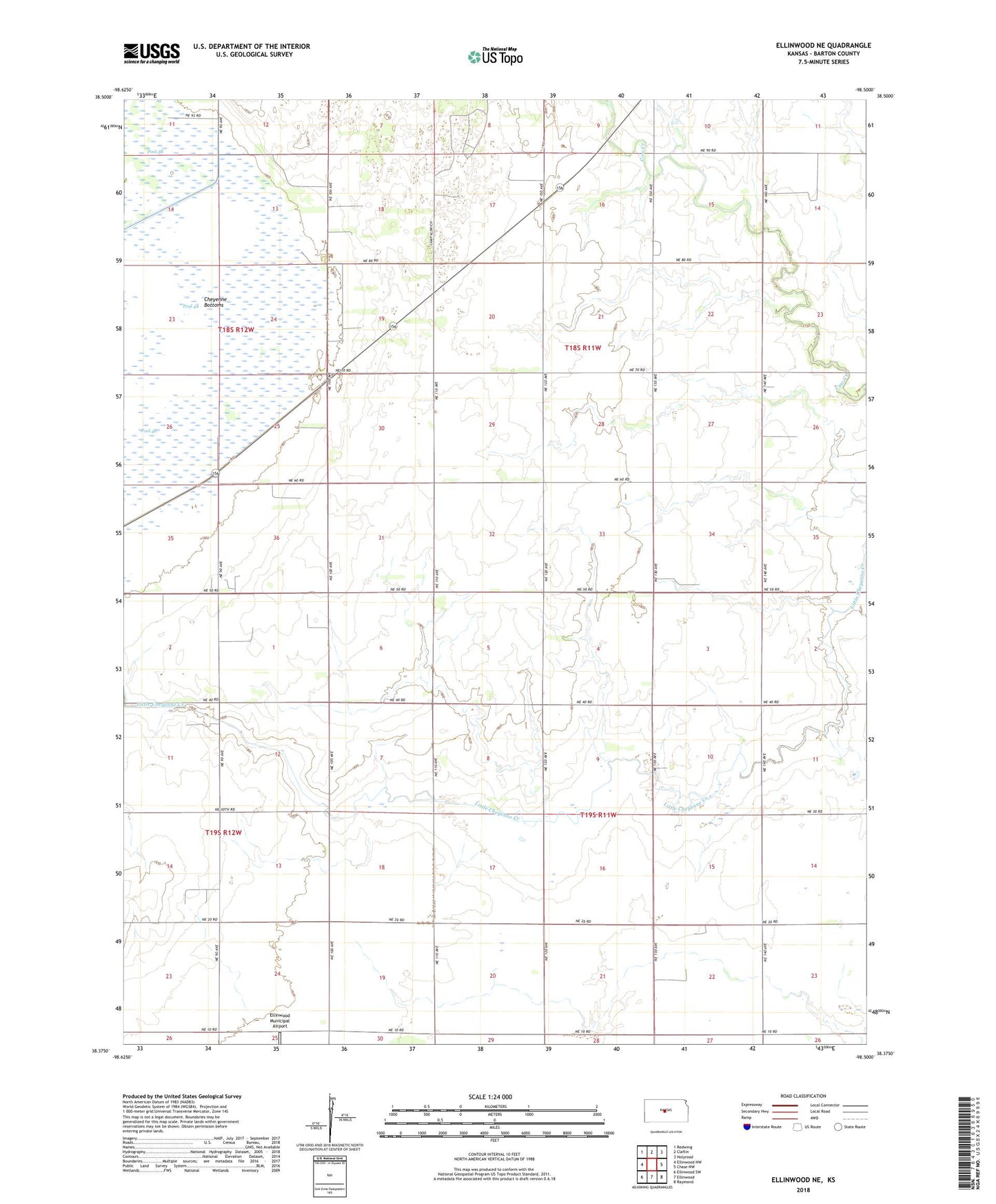 Ellinwood NE Kansas US Topo Map Image