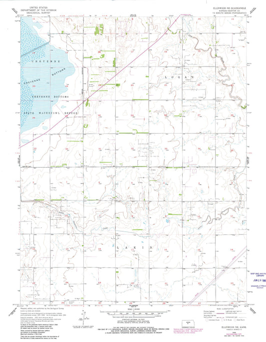 Classic USGS Ellinwood NE Kansas 7.5'x7.5' Topo Map Image