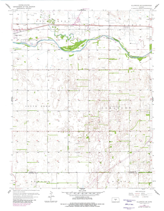 Classic USGS Ellinwood SW Kansas 7.5'x7.5' Topo Map Image