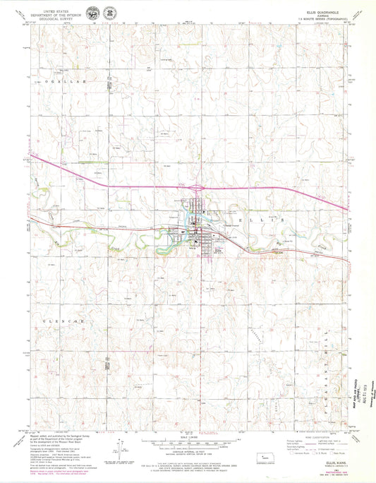 Classic USGS Ellis Kansas 7.5'x7.5' Topo Map Image