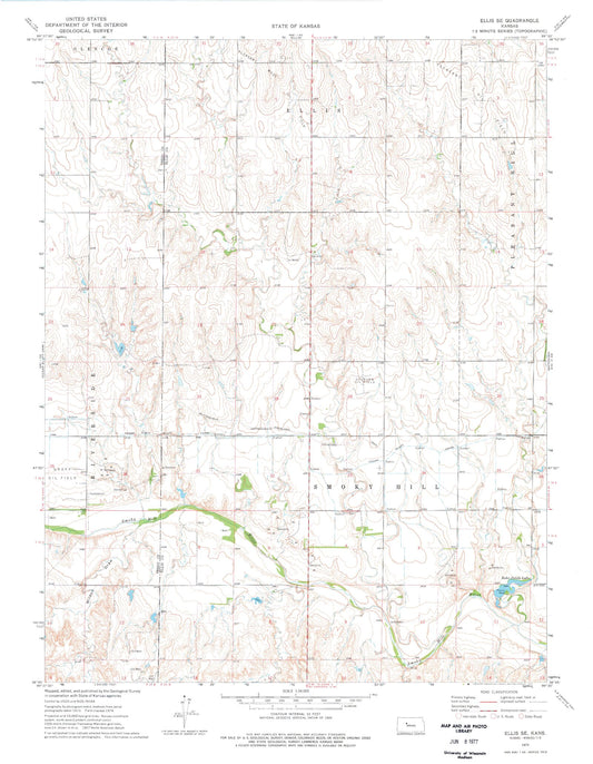 Classic USGS Ellis SE Kansas 7.5'x7.5' Topo Map Image