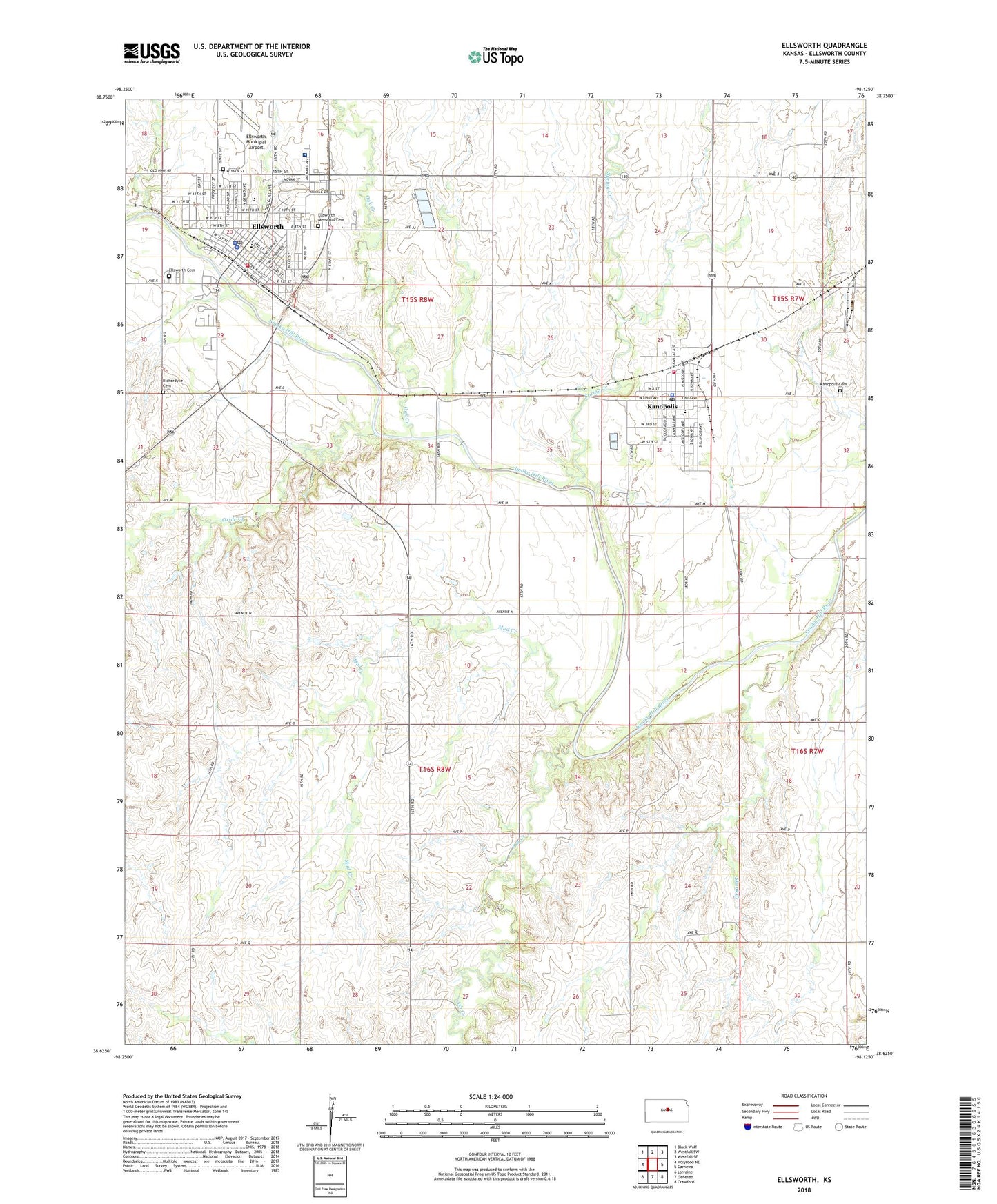Ellsworth Kansas US Topo Map Image