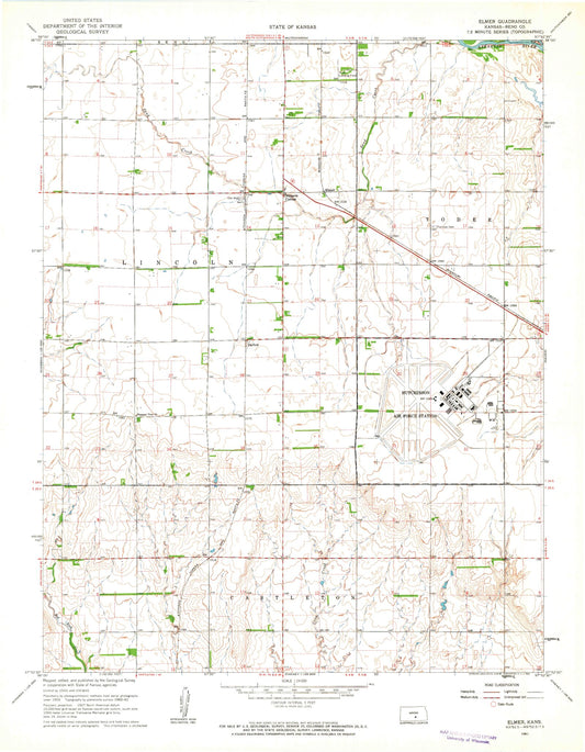 Classic USGS Elmer Kansas 7.5'x7.5' Topo Map Image
