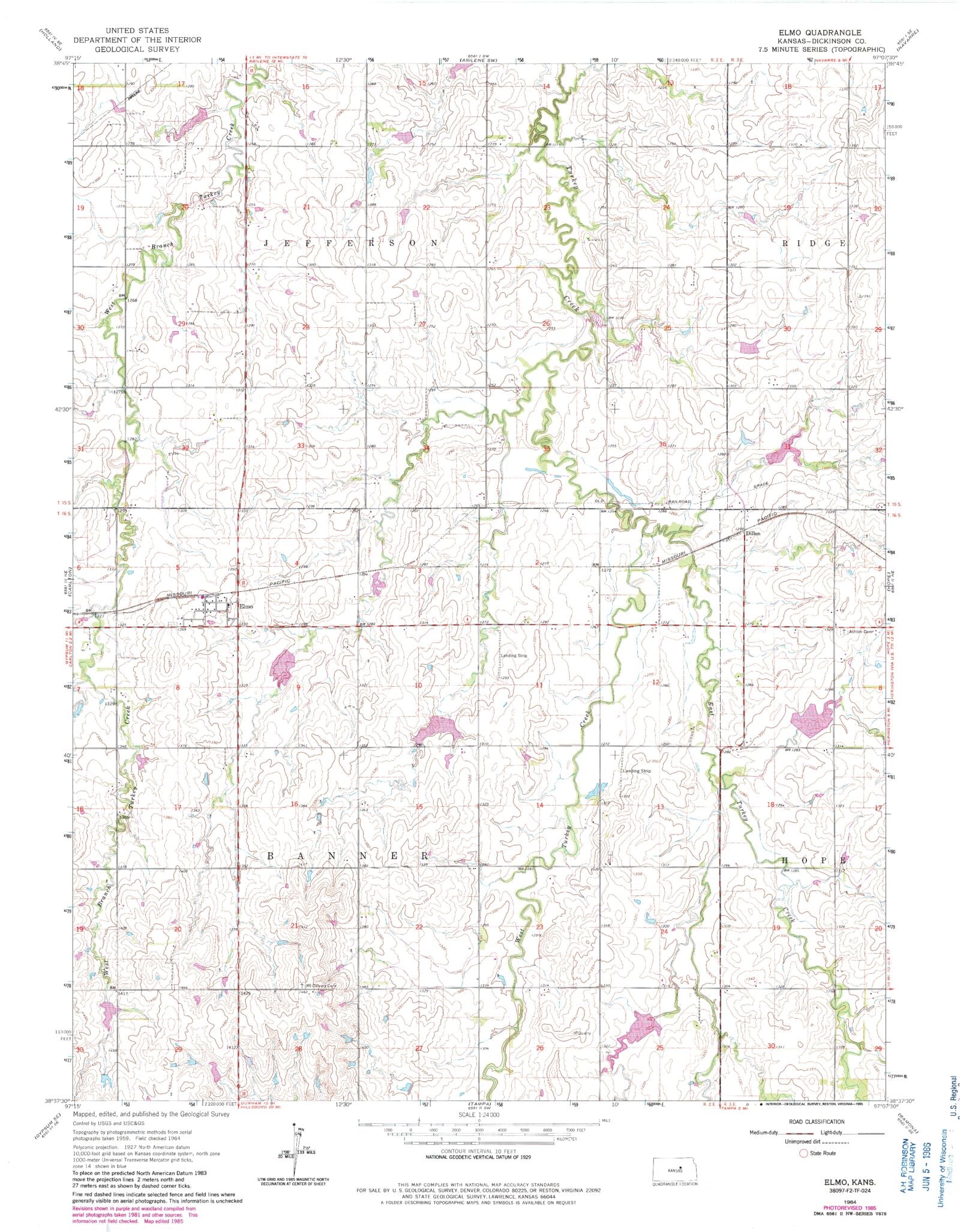 Classic USGS Elmo Kansas 7.5'x7.5' Topo Map – MyTopo Map Store
