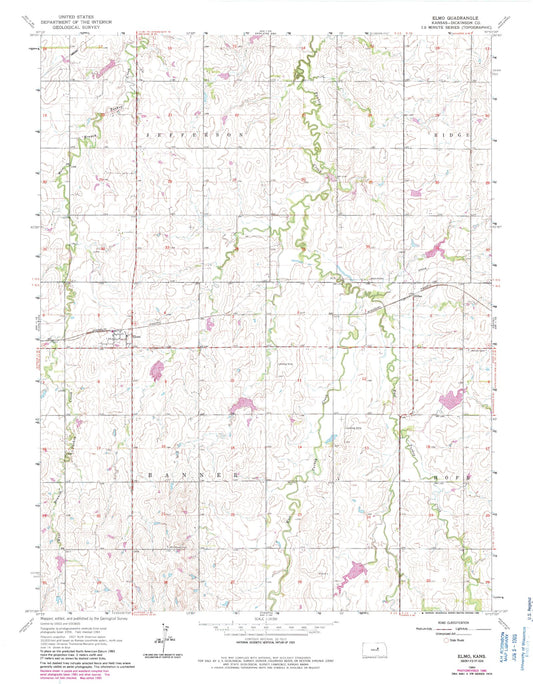 Classic USGS Elmo Kansas 7.5'x7.5' Topo Map Image