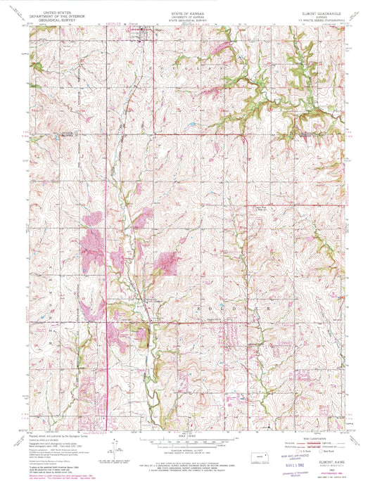 Classic USGS Elmont Kansas 7.5'x7.5' Topo Map Image