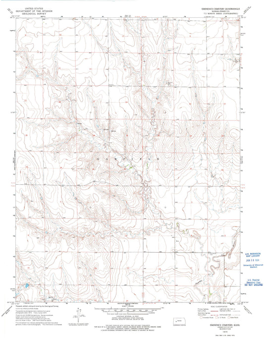 Classic USGS Eminence Cemetery Kansas 7.5'x7.5' Topo Map Image