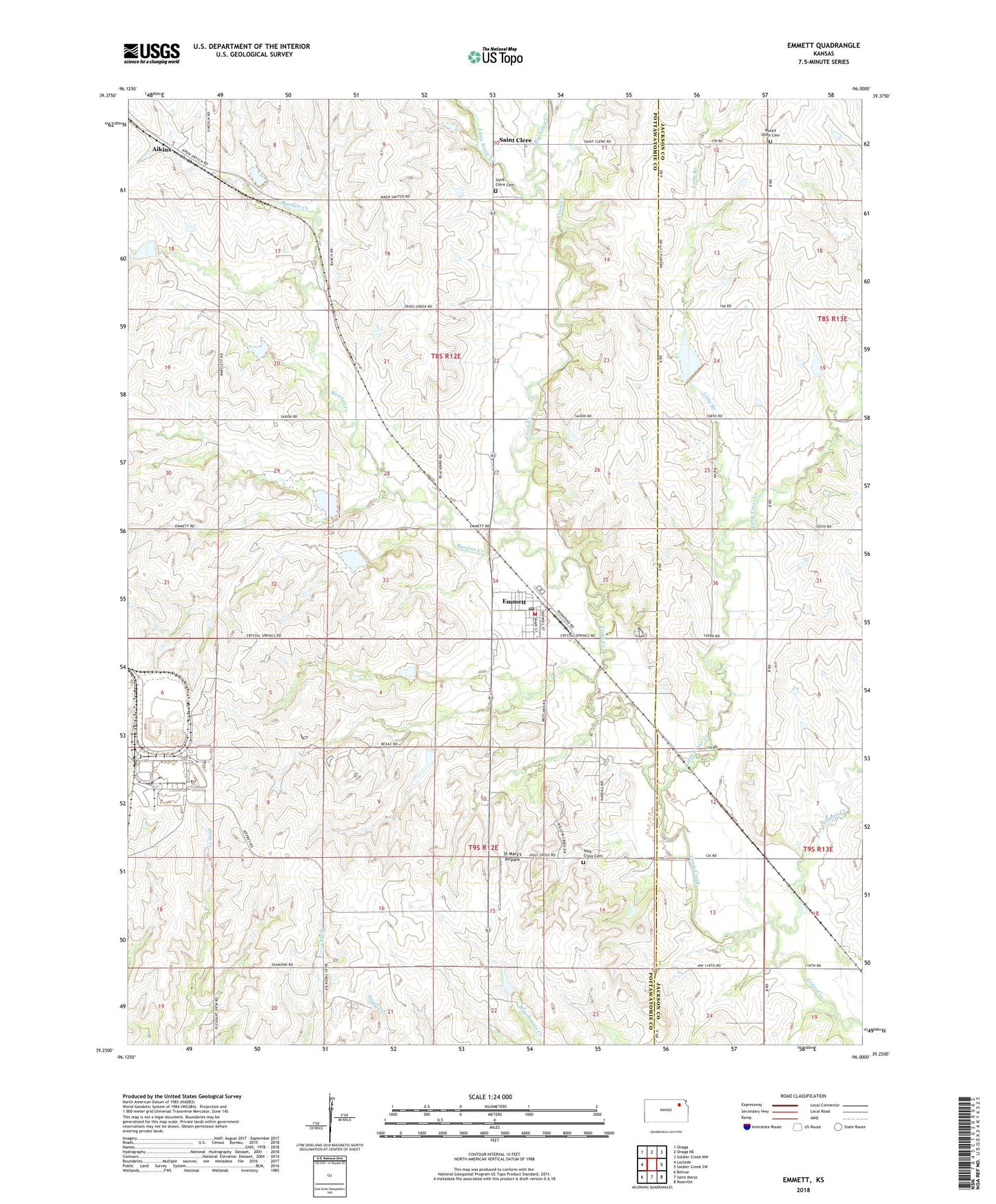Emmett Kansas US Topo Map Image