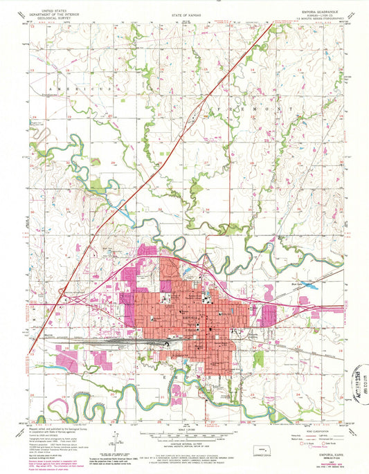 Classic USGS Emporia Kansas 7.5'x7.5' Topo Map Image