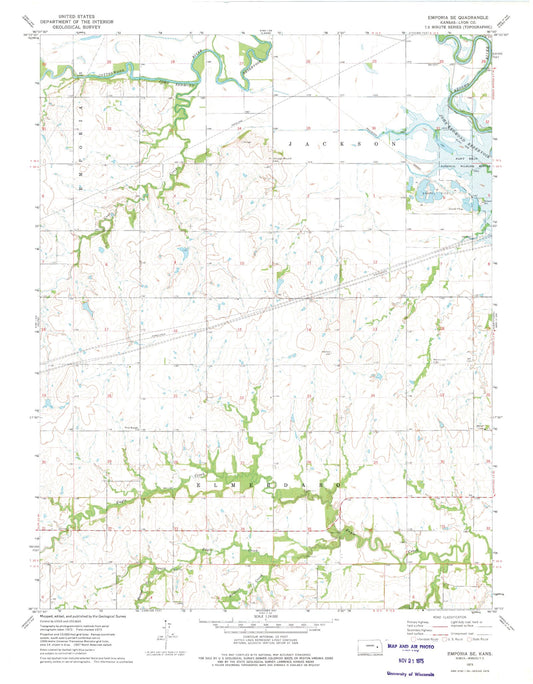 Classic USGS Emporia SE Kansas 7.5'x7.5' Topo Map Image