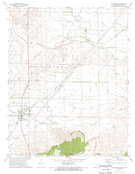 Classic USGS Englewood Kansas 7.5'x7.5' Topo Map Image