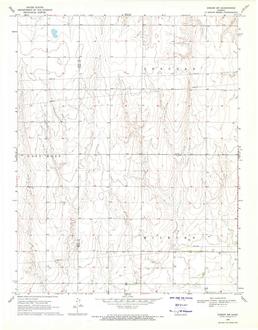 Classic USGS Ensign SW Kansas 7.5'x7.5' Topo Map Image
