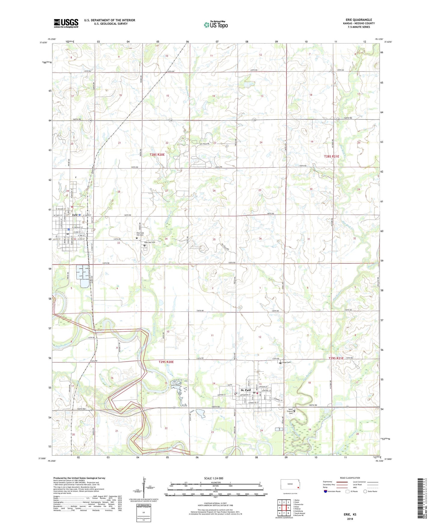Erie Kansas US Topo Map Image