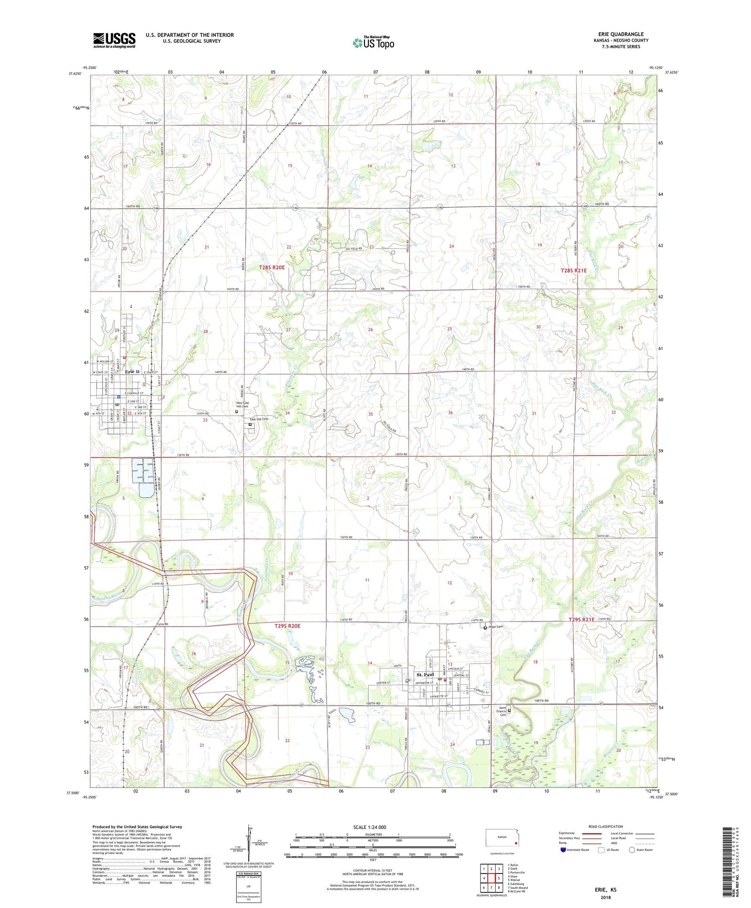 Erie Kansas US Topo Map Image