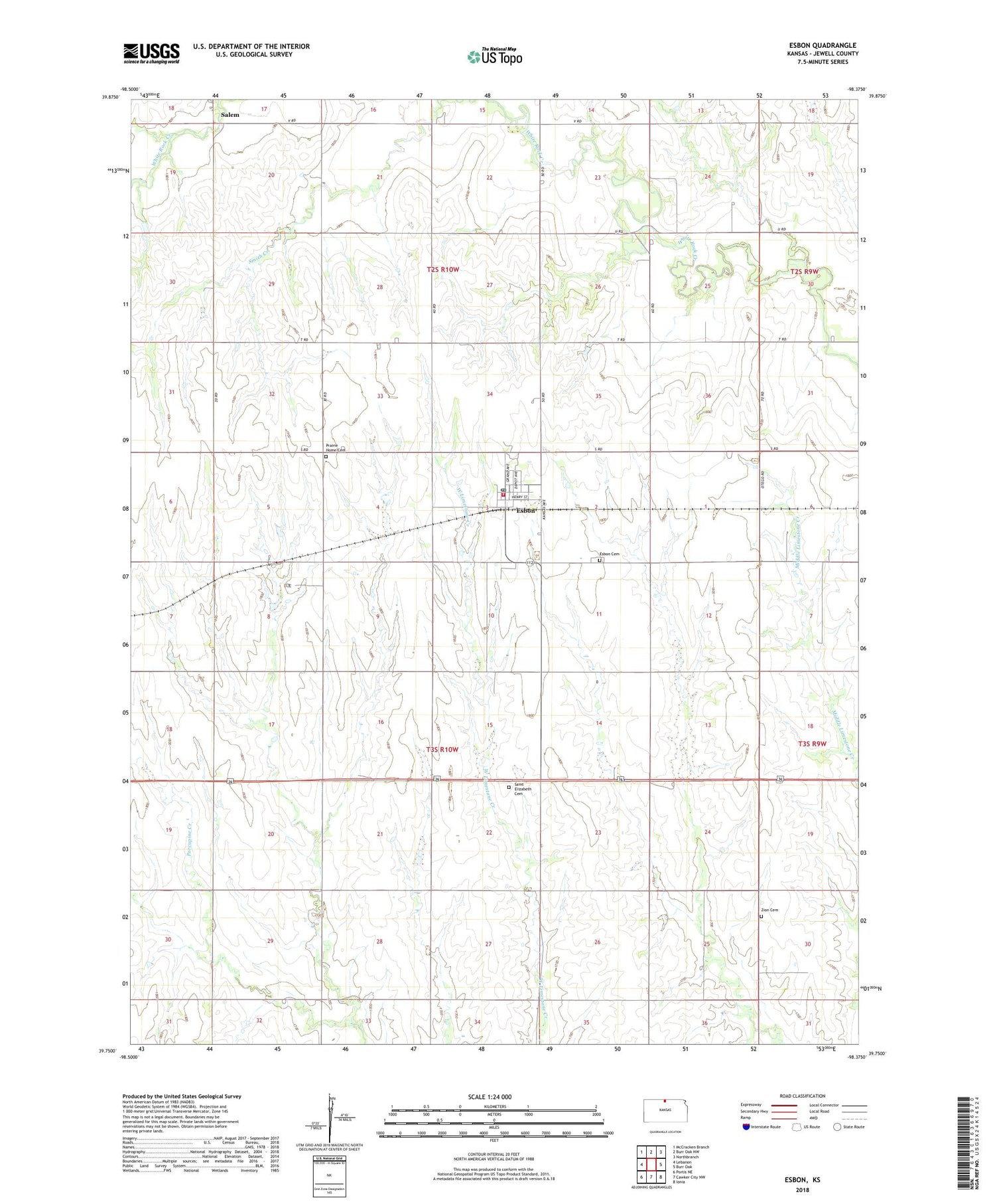Esbon Kansas US Topo Map Image
