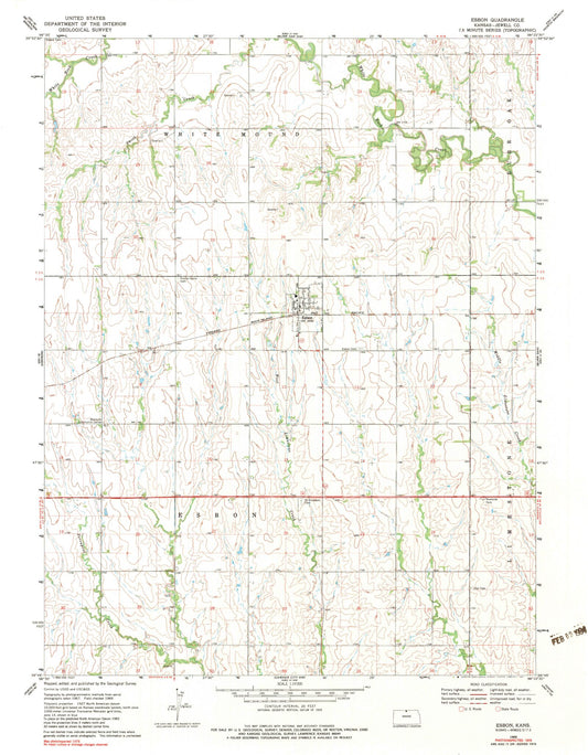 Classic USGS Esbon Kansas 7.5'x7.5' Topo Map Image
