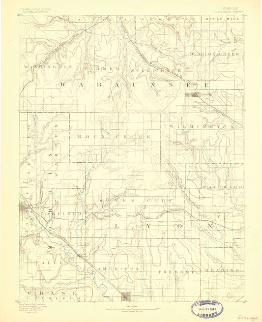 Historic 1885 Eskridge Kansas 30'x30' Topo Map Image