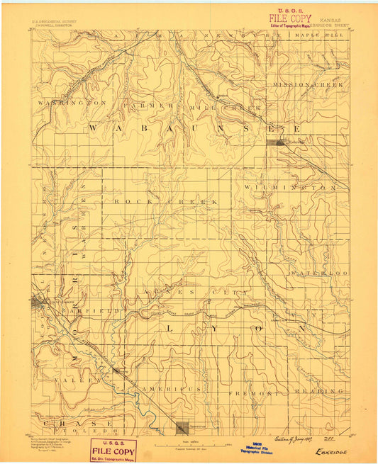 Historic 1889 Eskridge Kansas 30'x30' Topo Map Image