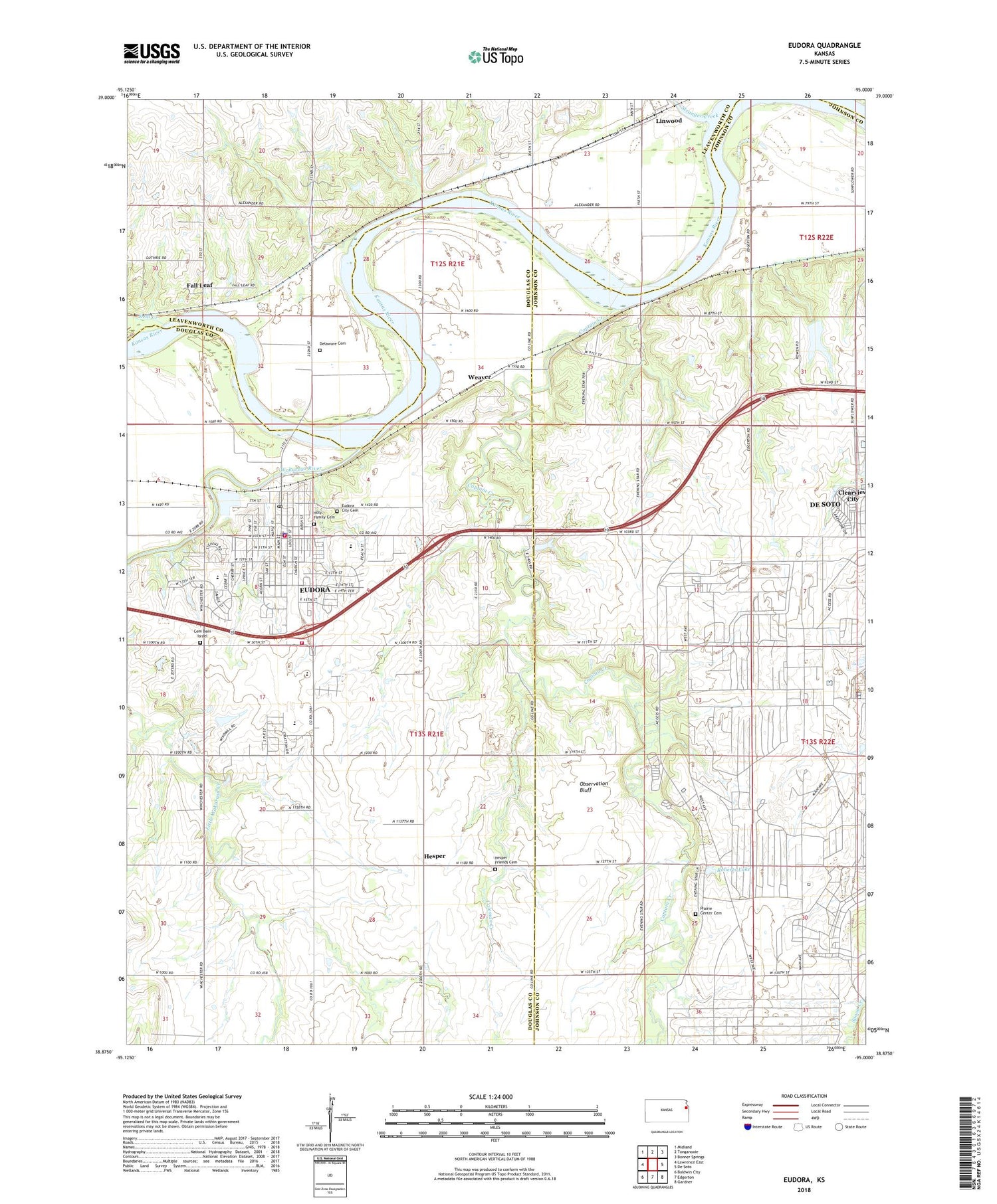Eudora Kansas US Topo Map Image