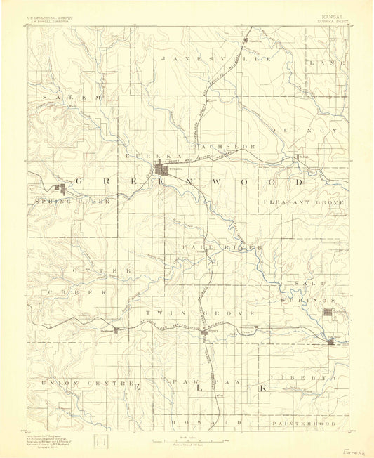 Historic 1885 Eureka Kansas 30'x30' Topo Map Image