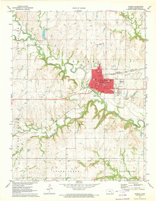 Classic USGS Eureka Kansas 7.5'x7.5' Topo Map Image